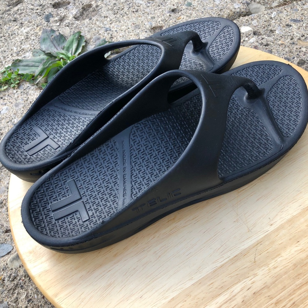 Telic Energy Flip Flops XL Mens 11 US Black Recovery Sandals USA Made Orthotic
